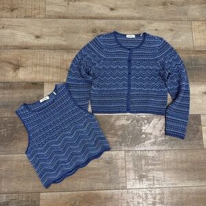 Sandro zig zag glitter knit cardigan and tank top set in blue